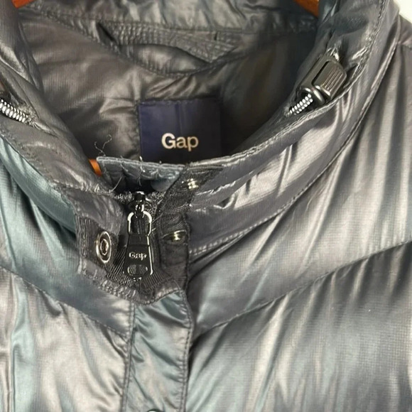GAP Black Down Fill Puffer Jacket Nylon Lightweight Zip Snap Pockets Granola M - Picture 6 of 15